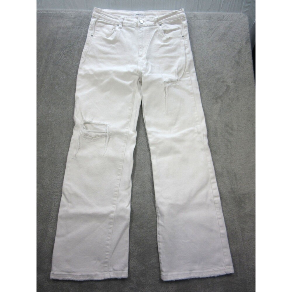 Risen White Jeans Juniors' Sz. 13/31 (Fits 31x30) Wide Leg Fly Zipper Distressed